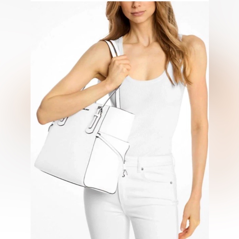 New Michael Kors Voyager Large Saffiano Leather Tote Optic White - Picture 2 of 3
